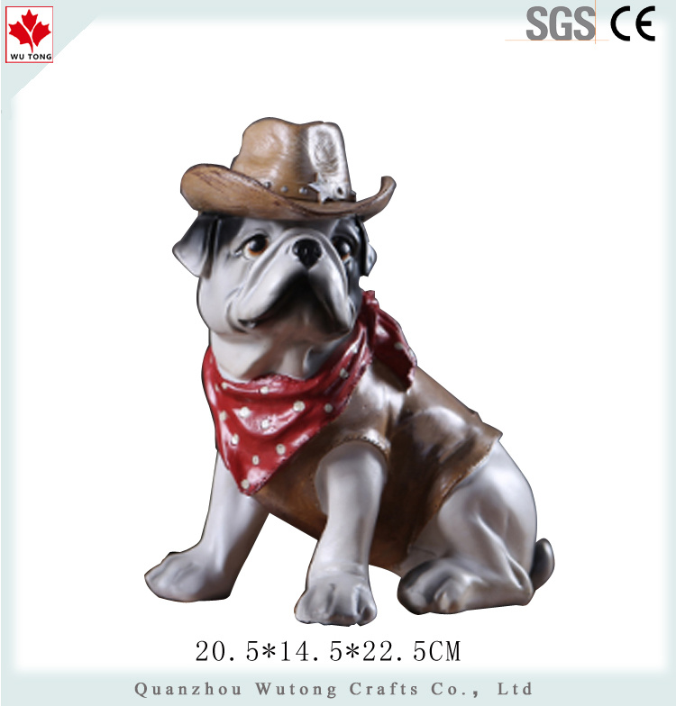 Gentleman Dog Wearing a Cowboy Hat Ornaments Resin Garden Statue Dog