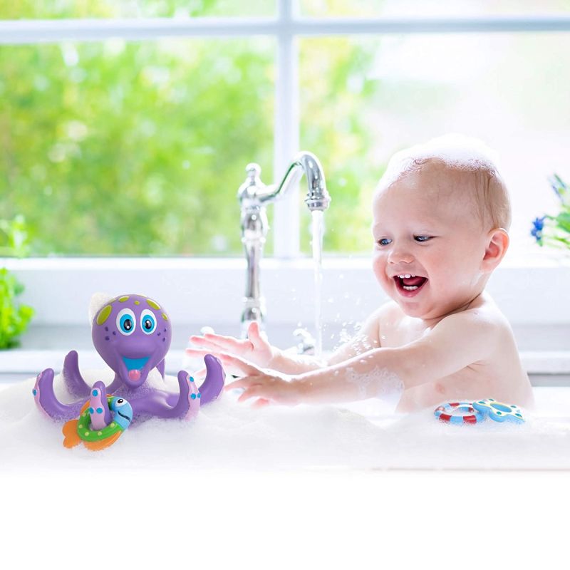Floating Purple Octopus with 3 Hoopla Rings Interactive Bath Toy