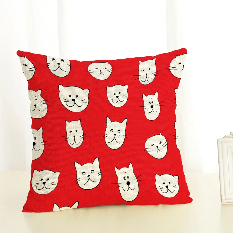 Cartoon Cats and Dog Funny Linen Pillowcase Living Room Sofa Cushion Cover