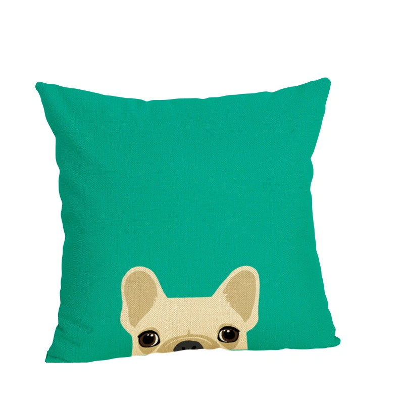 Cute Colorful Pet Dog Series Linen Pillowcase Living Room Sofa Cushion Cover