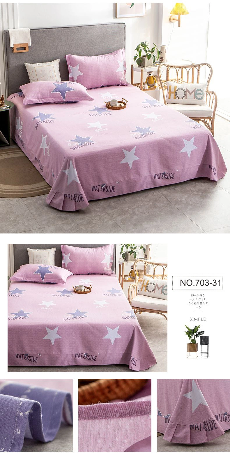 Home Decoration Bed Sheet Set Cheap Price Comfortable Wrinkle Single Light Pink Printed Bed Linen