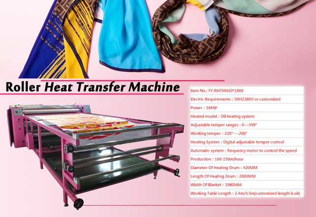 Rotary Drum Transfer Machine 420mm*1900mm Oil Heated for Sublimation Printing