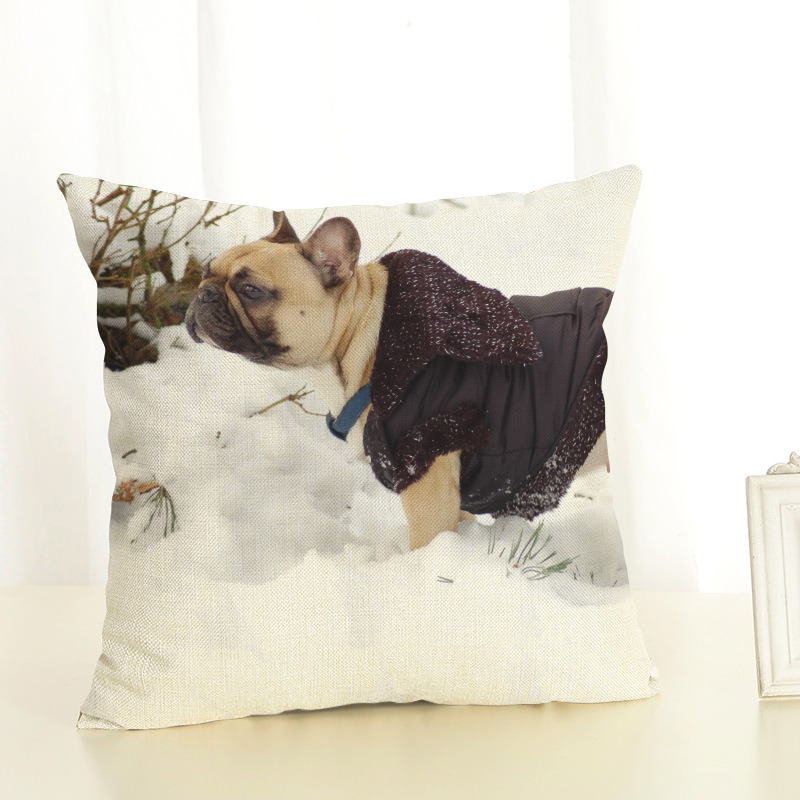 Cute Animal Little Dog Husky Linen Pillowcase Living Room Sofa Cushion Cover