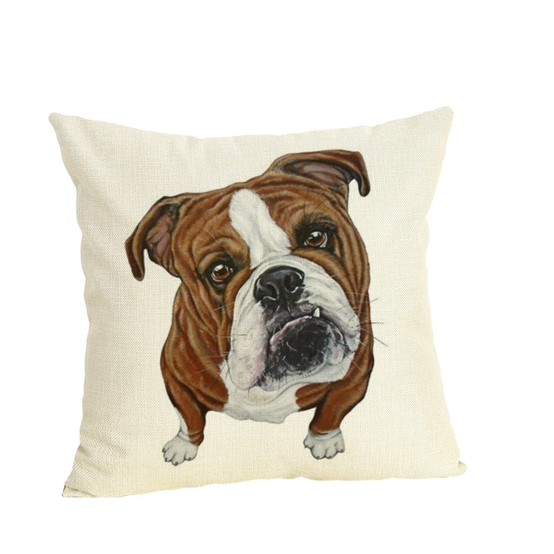 Cute Colorful Pet Dog Series Linen Pillowcase Living Room Sofa Cushion Cover