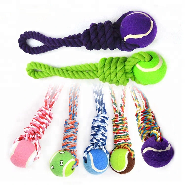 Tennis Ball Hand Pull Knot Rope Chew Teething Training Dog Toys