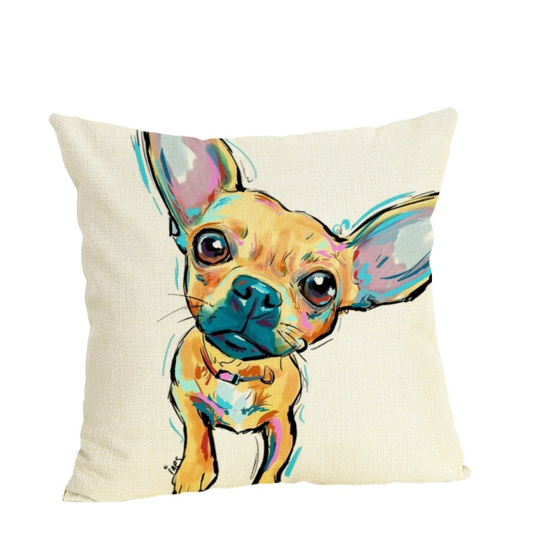 Cute Colorful Pet Dog Series Linen Pillowcase Living Room Sofa Cushion Cover