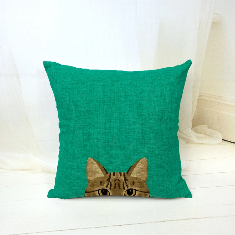 Cute Cat&Dog Linen Pillowcase Living Room Sofa Cushion Cover