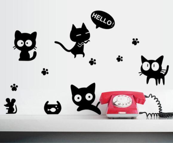 Removable PVC Lovely Black Cat Wall Sticker Home Decoration