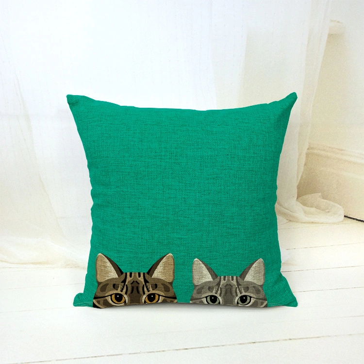 Cute Cat&Dog Linen Pillowcase Living Room Sofa Cushion Cover