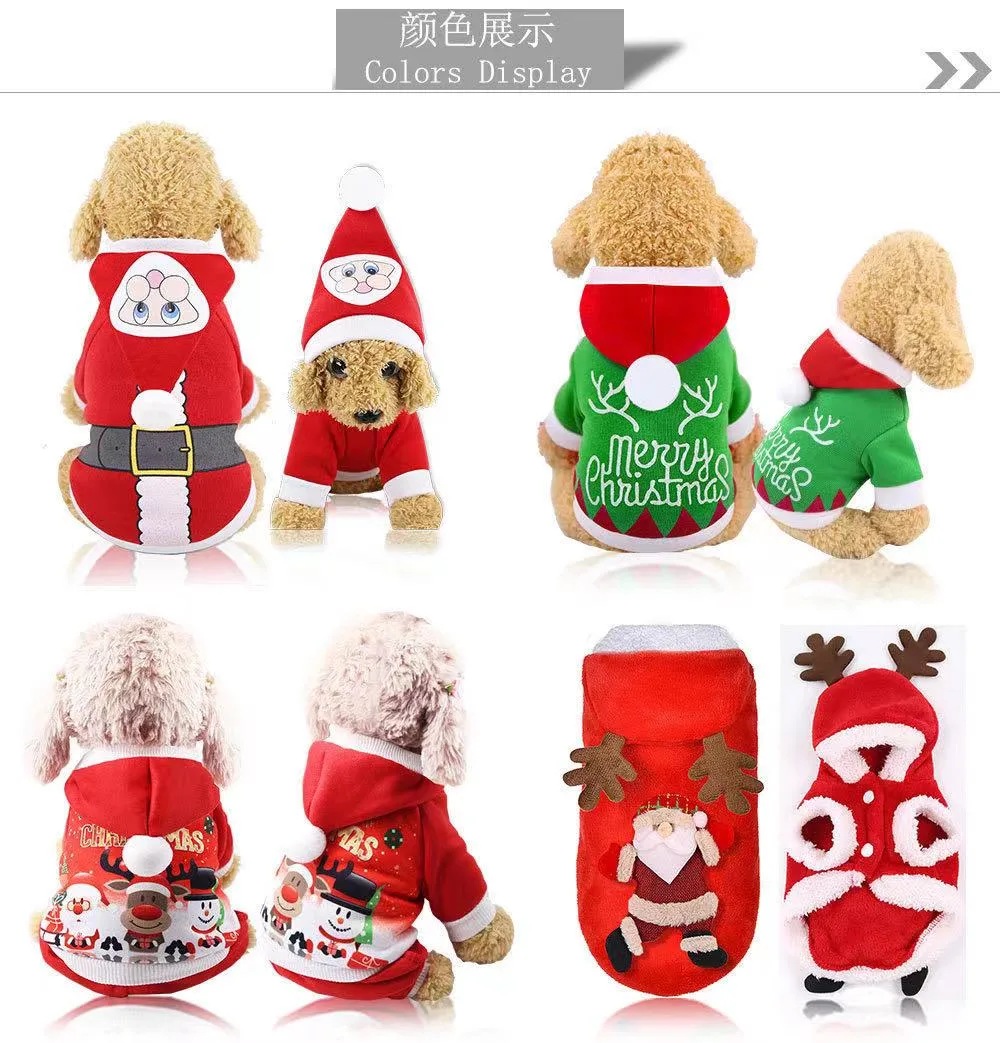 Christmas Santa Costume Kitten Puppy Outfit Hoodie Warm Pet Dog Clothes Clothing Accessories