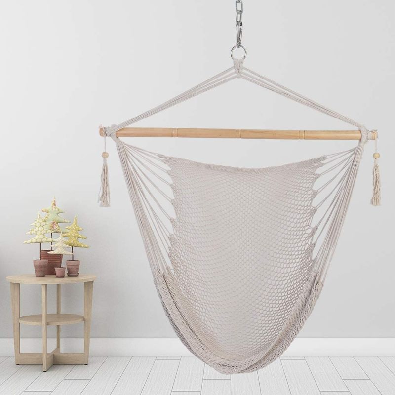 Handmade Knotted Cotton Rope Chair Hammock with Macrame