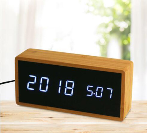 Digital Bamboo Wooden LED Bedside Alarm Clock for Home