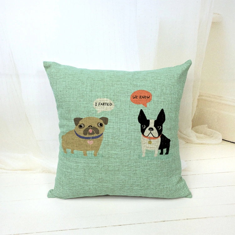Cute Cat&Dog Linen Pillowcase Living Room Sofa Cushion Cover