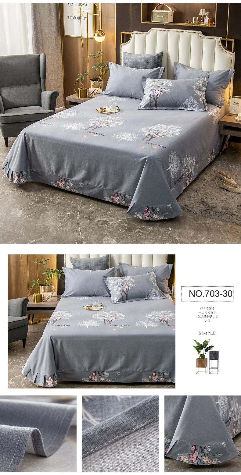 Home Decoration Bed Sheet Set Cheap Price Comfortable Wrinkle Single Light Pink Printed Bed Linen