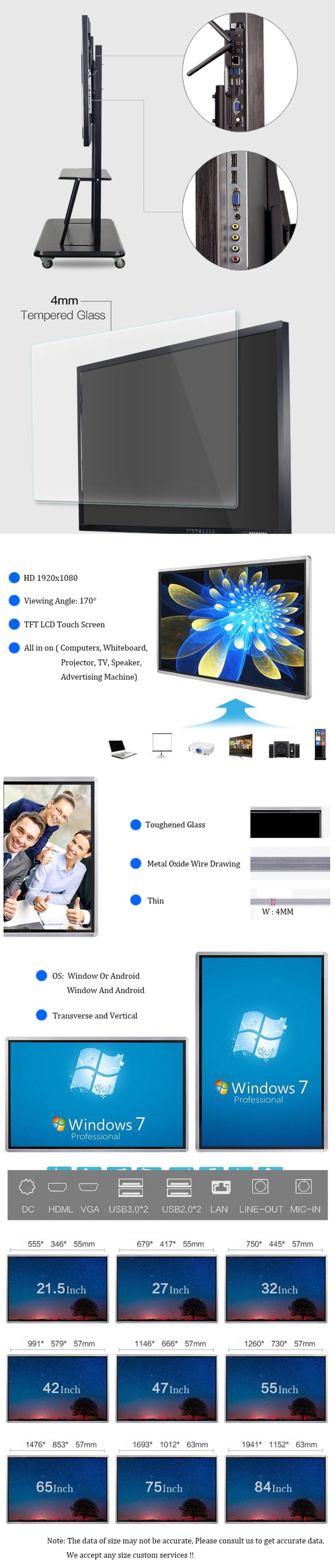 55" 65" Finger Touch Portablye Interactive TV Touch Whiteboard Screen System