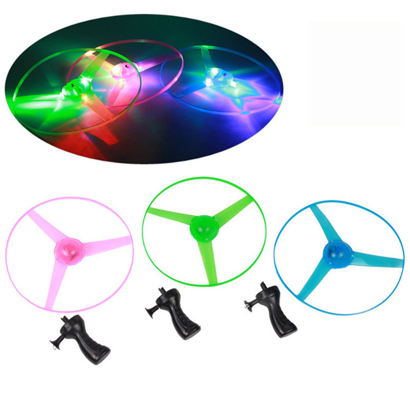 Funny Colorful Pull String UFO LED Flying Disc Plastic Toys