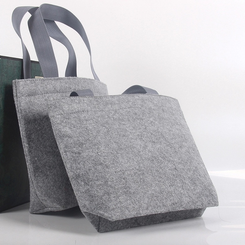 Recycled Custom Logo Tote Bags Felt Gray Ladies Shoulder Felt Shopping Bag