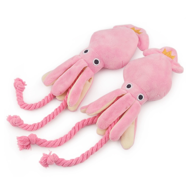 Cute Squid Dog Toy Octopus Cute Plush Pet Puppy Rope Toys Pink Chew Squeak Toys