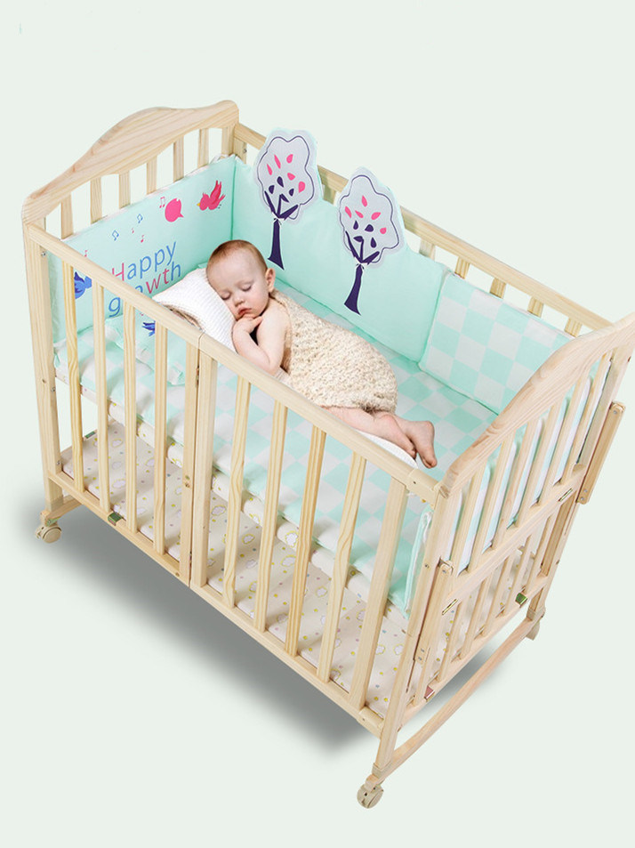 Convenient Wood Kids Bed Attachable Parent Bed/Bedside Baby Crib/Baby Cot Bed Wood