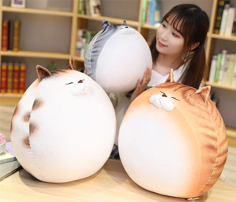 Cute Chubby Plush Cat Stuffed Animal Calico Cat Plush Toy Pillow