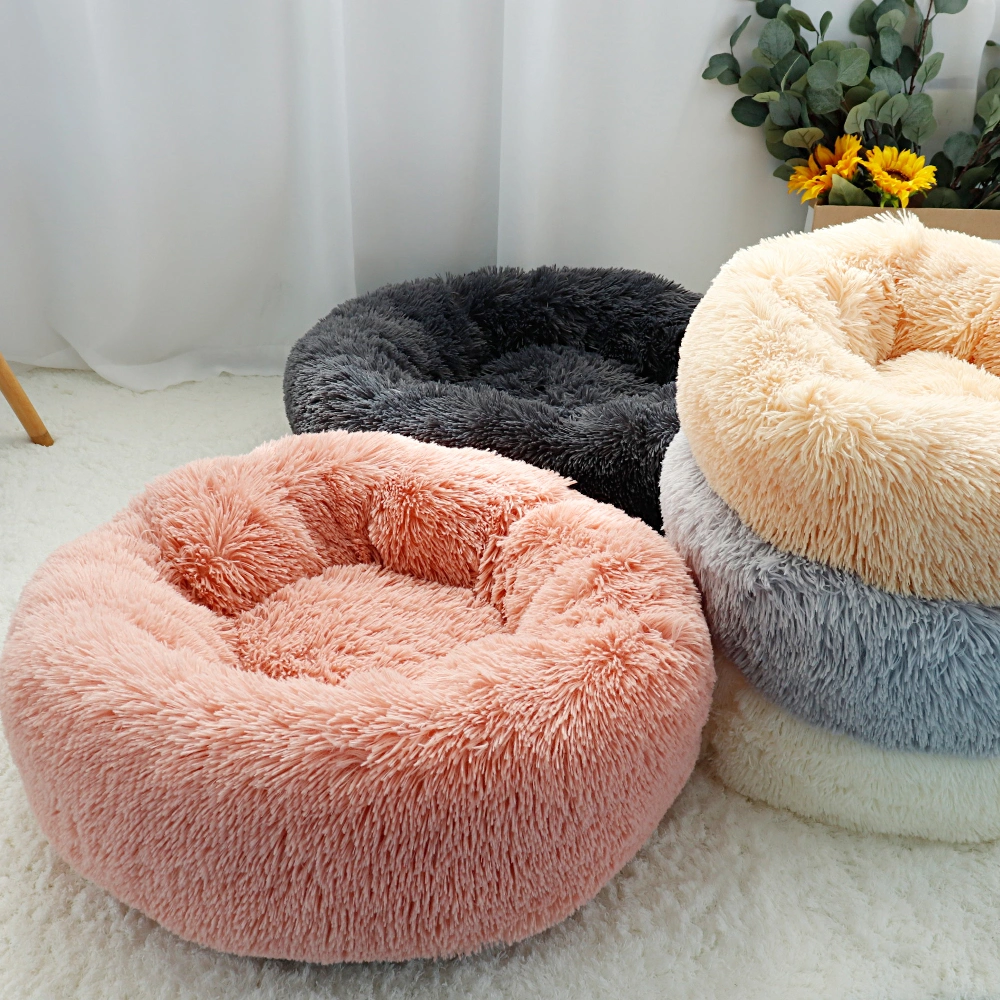 Fluffy Calming Dog Bed Plush Donut Pet Bed Sleeping Bag Kennel Cat Puppy Sofa Bed House