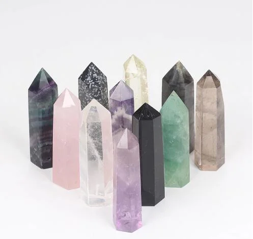 Natural Clear Rock Pink Quartz Crystal Six Edges Healing Points/Wands/Pillars