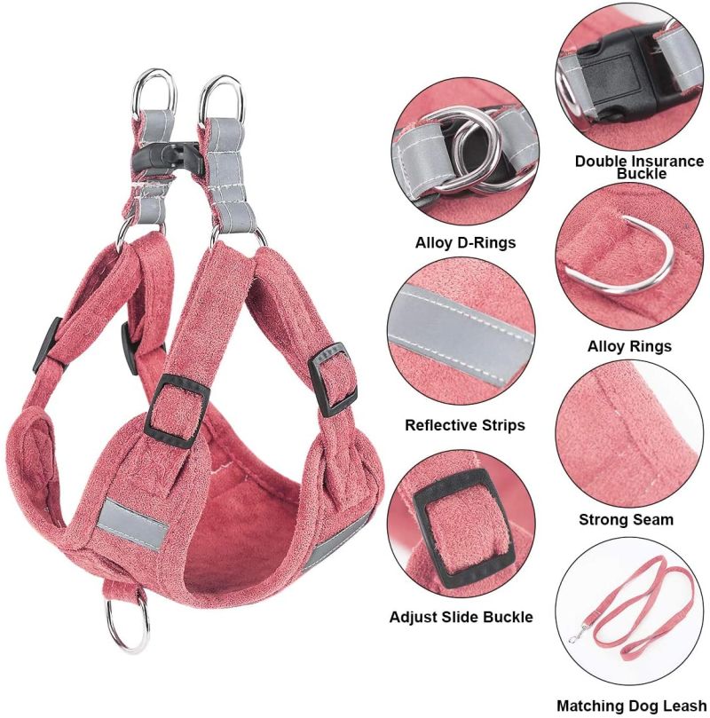 No Pull Harness for Puppies Made by Soft Suede Fabric for Small and Medium Dogs