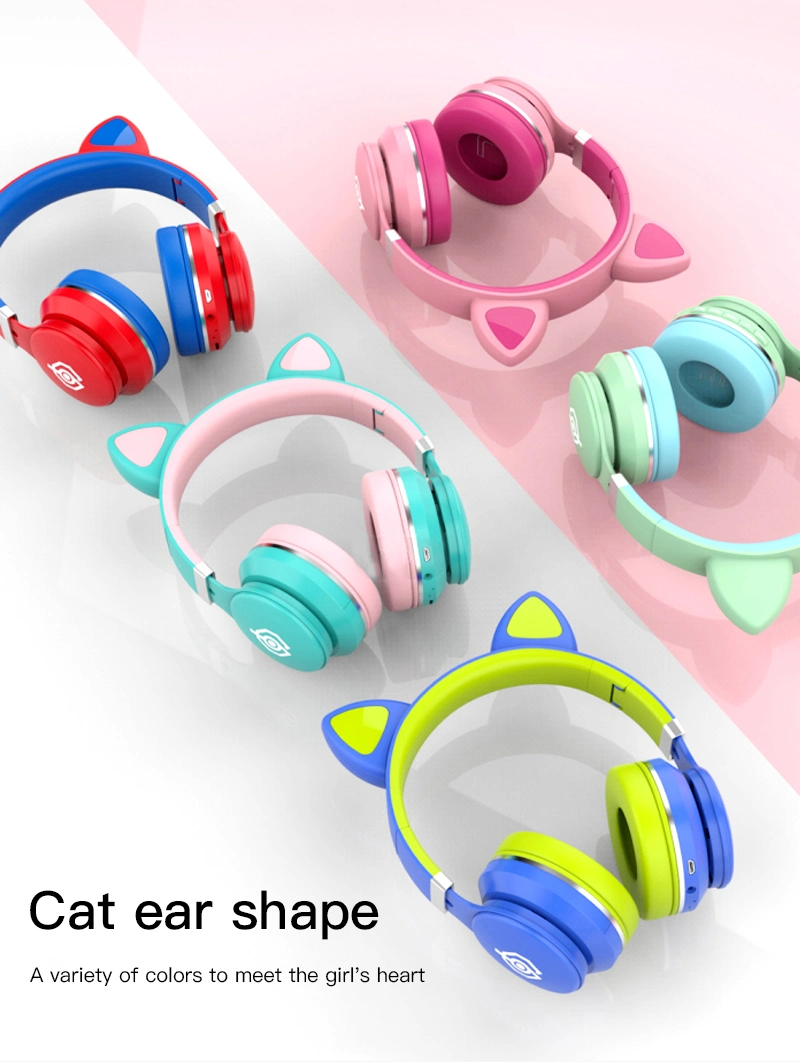 Light Cute Cat Ears Wireless Bluetooth Headset High Quality Handsfree Earphone Earbuds with Mic