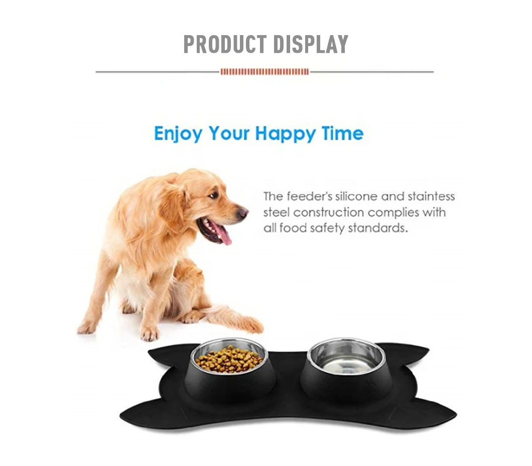 Reasonable Price Non-Skid Stainless Steel Double Bowl Pet Double Pet Bowls for Dogs Cats