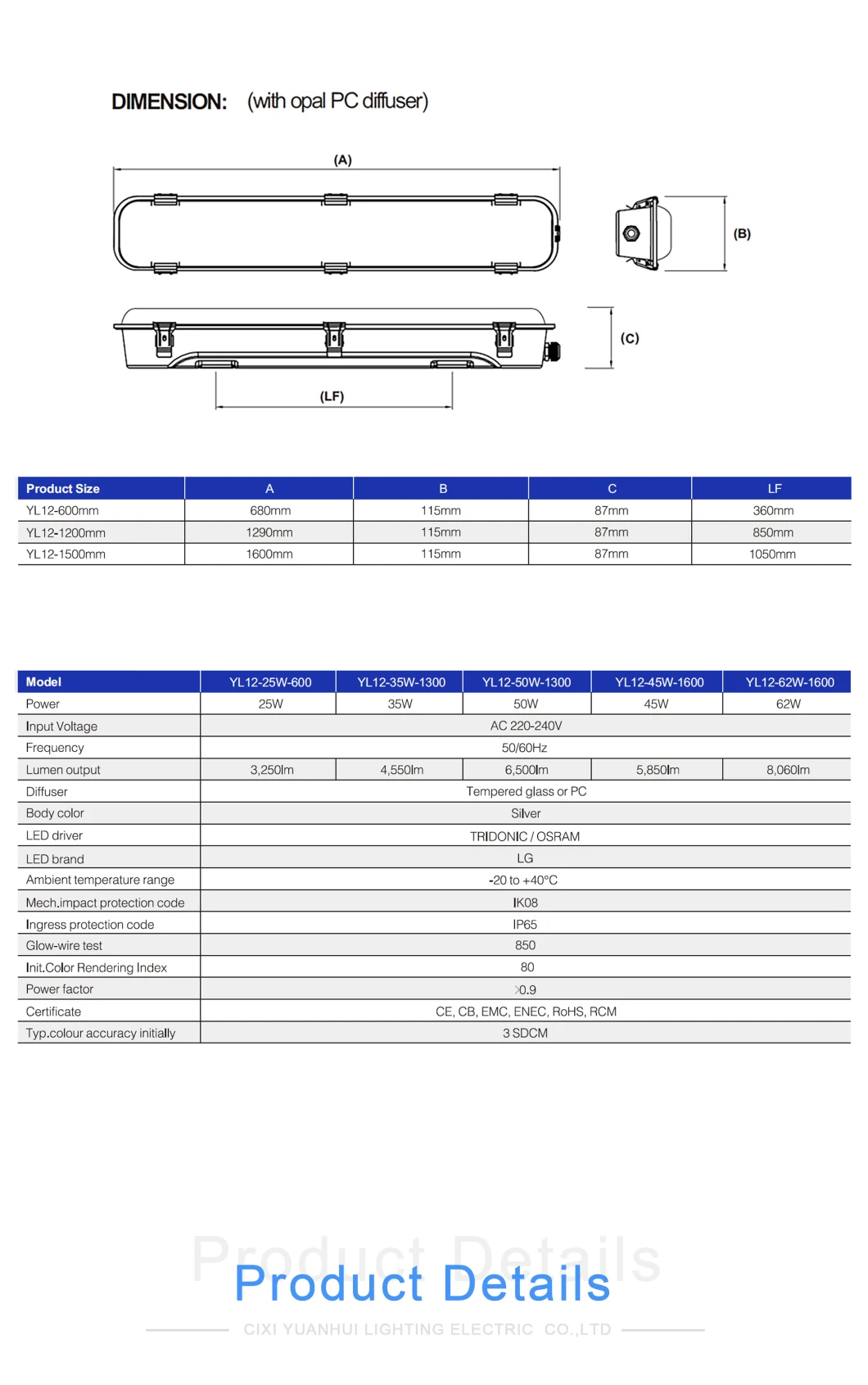 Stainless Steel Light Fixtures Swimming Pool, Tunnels, Warehouse, Cold Storage, Seaside Area LED Triproof Light