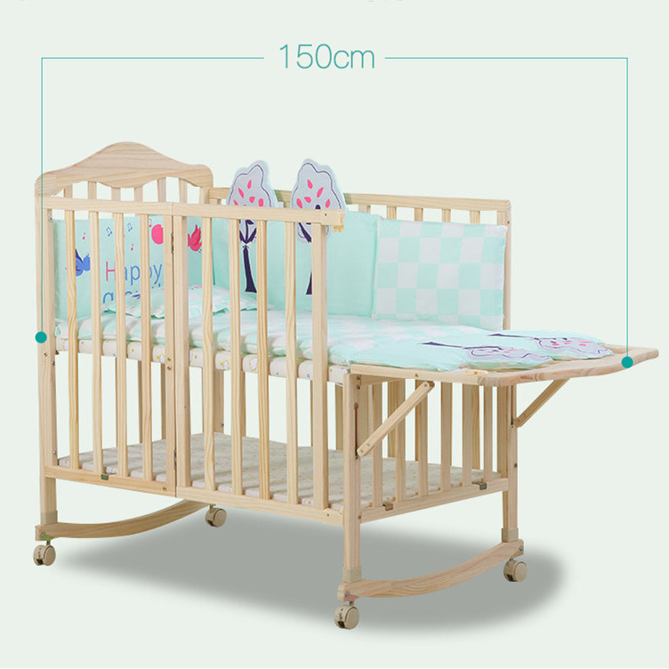 Convenient Wood Kids Bed Attachable Parent Bed/Bedside Baby Crib/Baby Cot Bed Wood