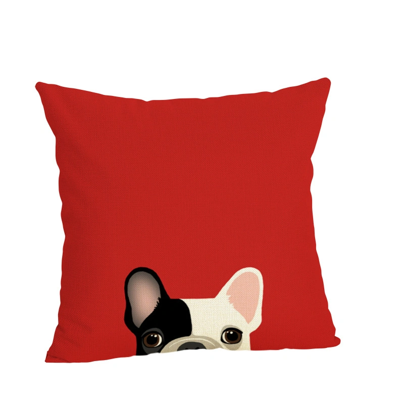 Cute Colorful Pet Dog Series Linen Pillowcase Living Room Sofa Cushion Cover