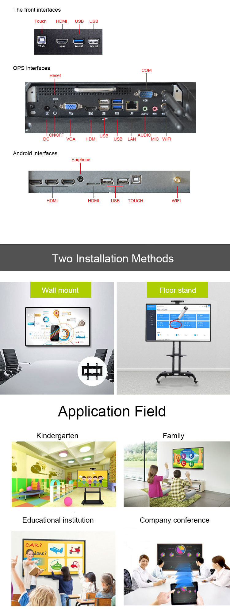 65 Inch All-in-One Multi-Touch Smart Interactive Whiteboard Interactive Whiteboard