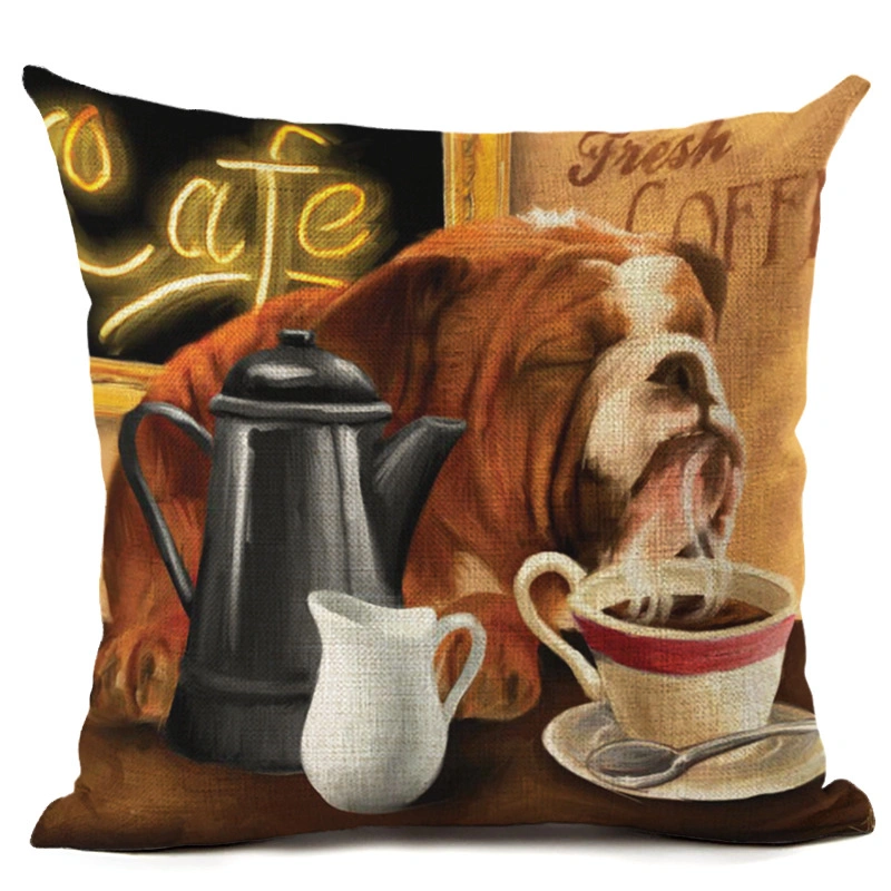 Cute Animals Lazy Dog Cat Linen Pillowcase Living Room Sofa Digital Printed Cushion Cover