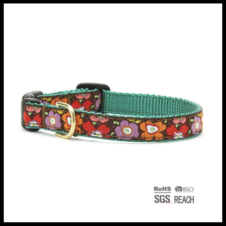 Black Cute Flower Pattern Woven Custom Pet Cat Dog Collar