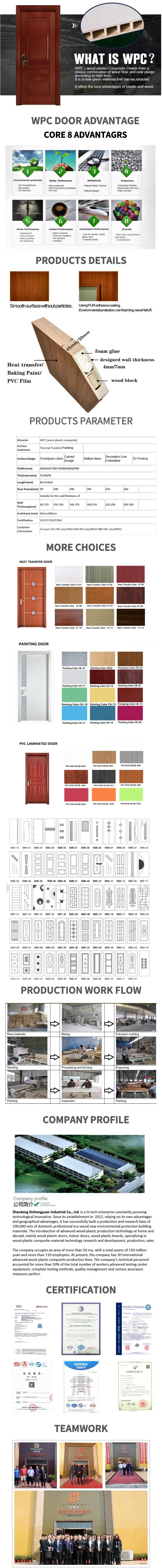 Eco-Friendly Waterproof Wood Plastic Composite Door/WPC Door for Bedroom