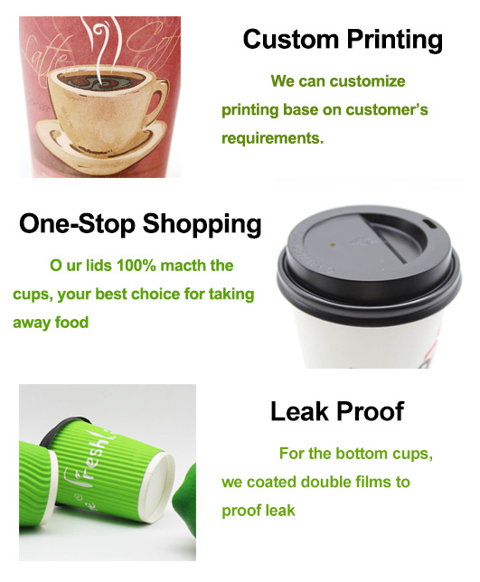 Double Wall Disposable Paper Coffee Cups, Paper Cups with Lid