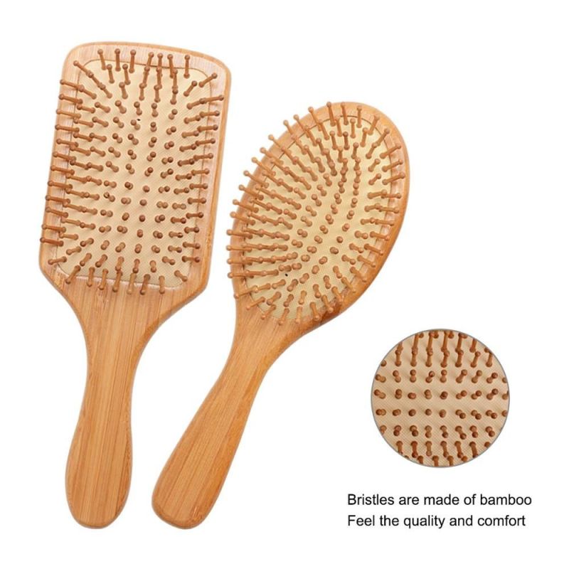 Bfwood Bamboo Handle with Bamboo Bristles Paddle Hairbrush for Massaging Scalp