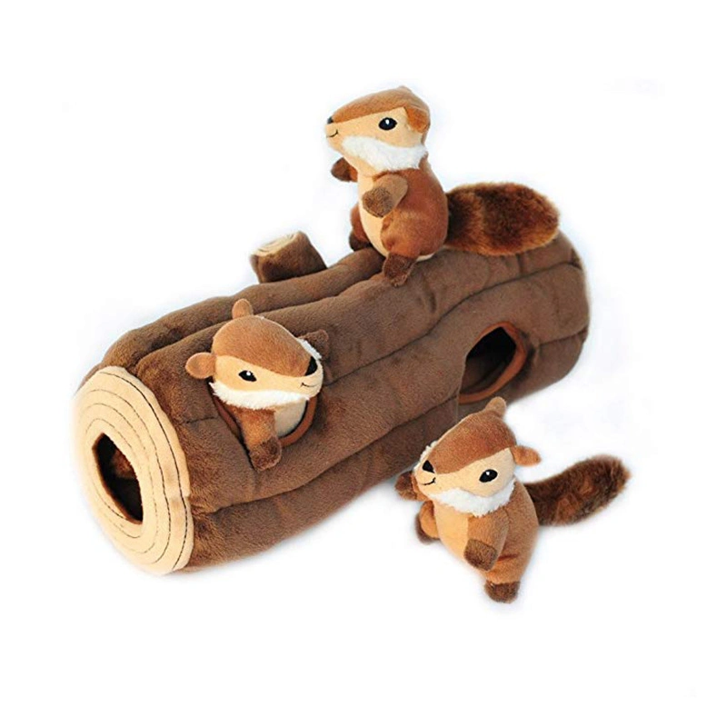 2021 New Arrival Stuffed Pet Hide-and -Seek -3 Little Squirrels with Tree House Set Plush Dog /Cat Chew Toy