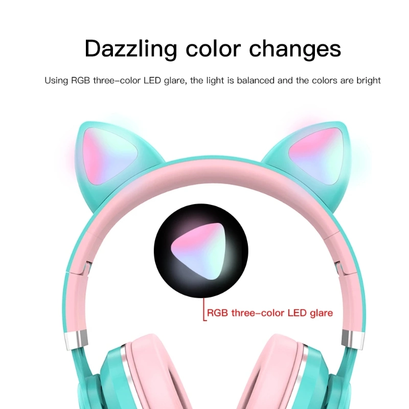 Light Cute Cat Ears Wireless Bluetooth Headset High Quality Handsfree Earphone Earbuds with Mic