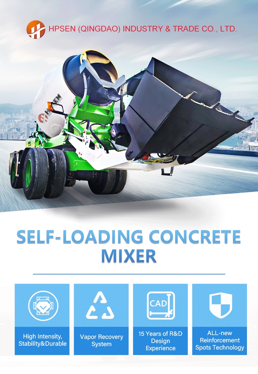 Road Construction 3.5m3 Mobile Auto Feeding Self Feeding Concrete Mixer