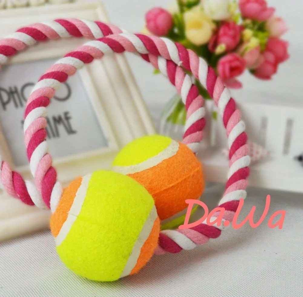 Cotton Weaving Tennis Round Chew Rope Dog Cat Pet Teething Aid Tug Rope Toy