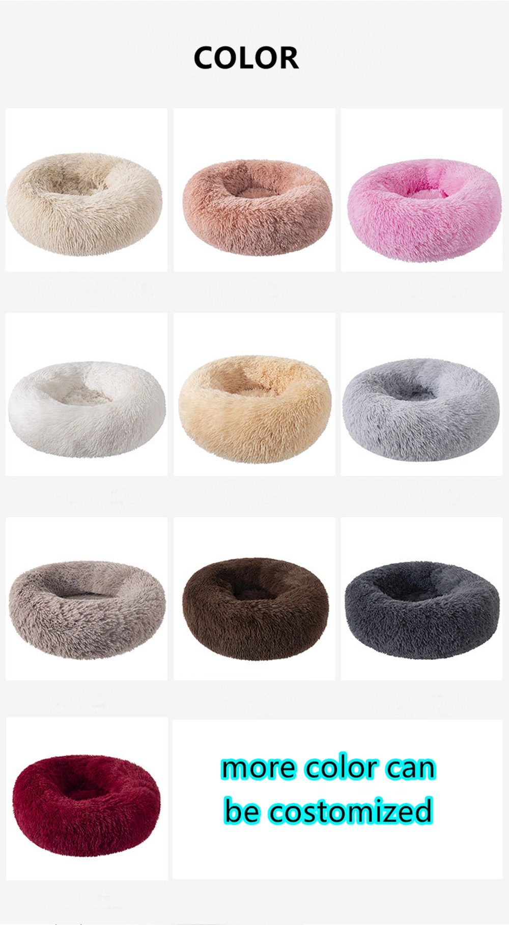 Fluffy Calming Dog Bed Plush Donut Pet Bed Sleeping Bag Kennel Cat Puppy Sofa Bed House