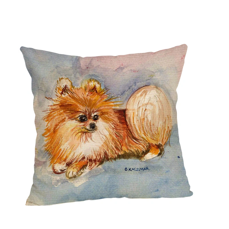 Cute Colorful Pet Dog Series Linen Pillowcase Living Room Sofa Cushion Cover