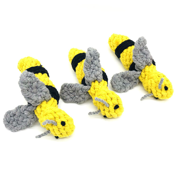 High Quality Pet Dog Toy Hand-Woven Bee Shaped Cotton Pet Rope Toy