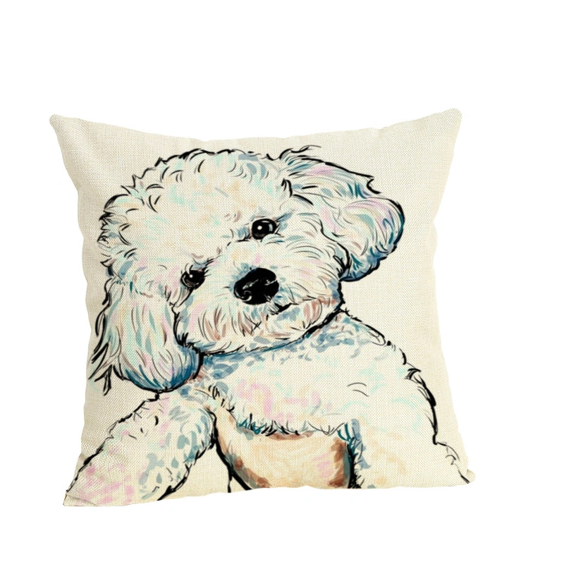 Cute Colorful Pet Dog Series Linen Pillowcase Living Room Sofa Cushion Cover