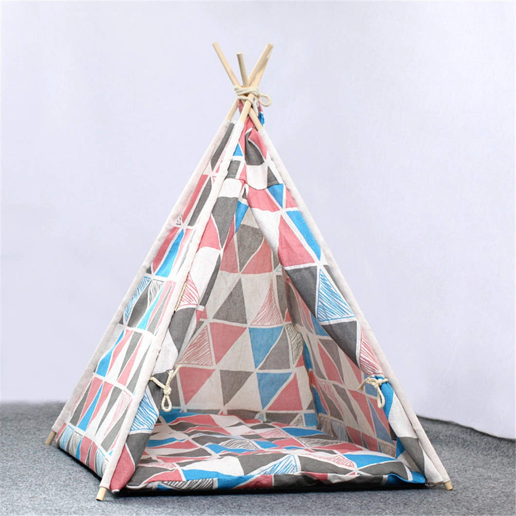Pet Teepee Dog Canvas Cat Bed Portable Dog Teepee Tents Washable Pet Houses