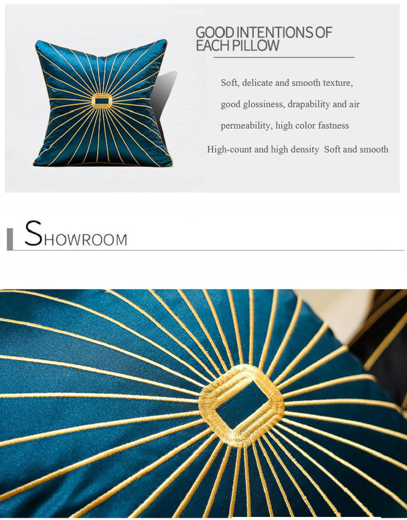 Home Textile New Style Embroidery Royal Blue Silky Decorate Pillow Cover Cushion