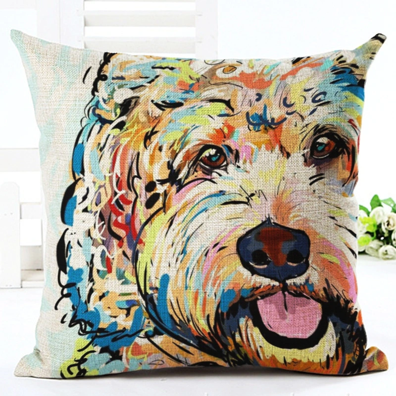 Painted Pet Dog Series Linen Pillowcase Living Room Sofa Cushion Cover