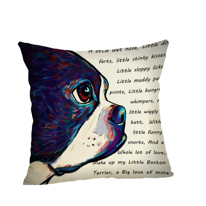 Cute Colorful Pet Dog Series Linen Pillowcase Living Room Sofa Cushion Cover